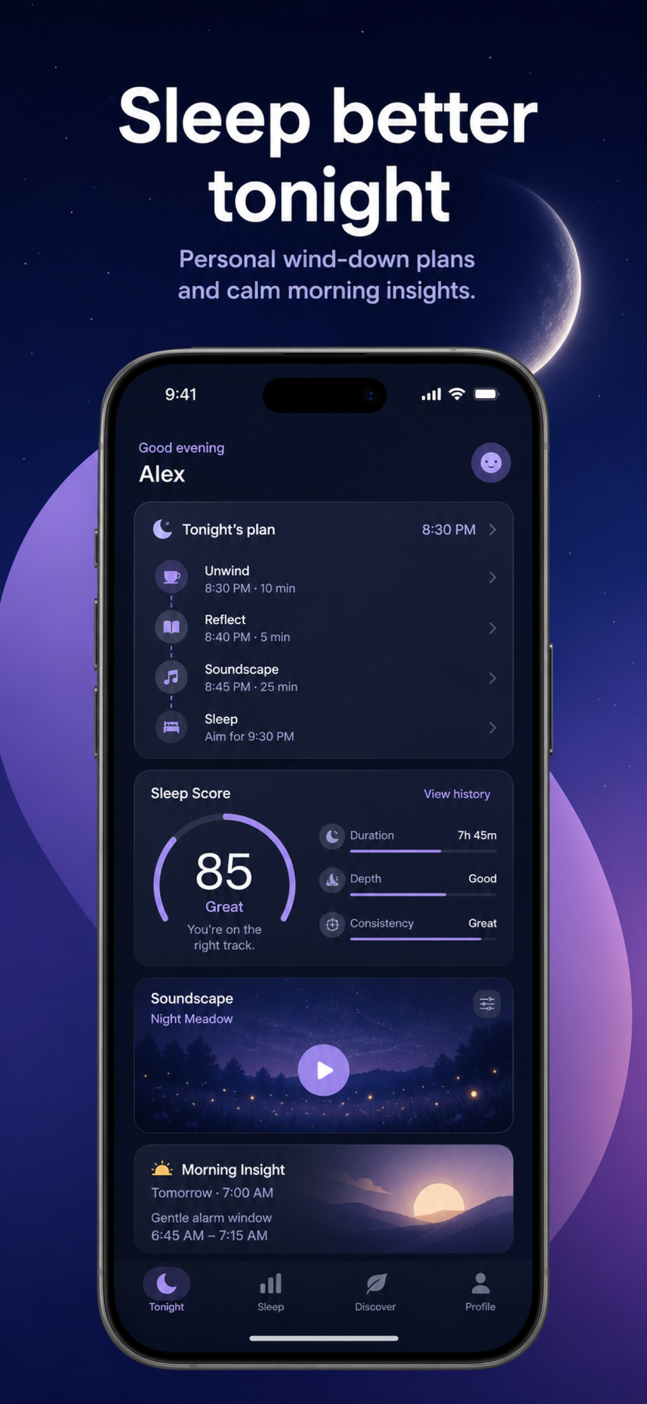 Moonlit sleep app App Store screenshot example