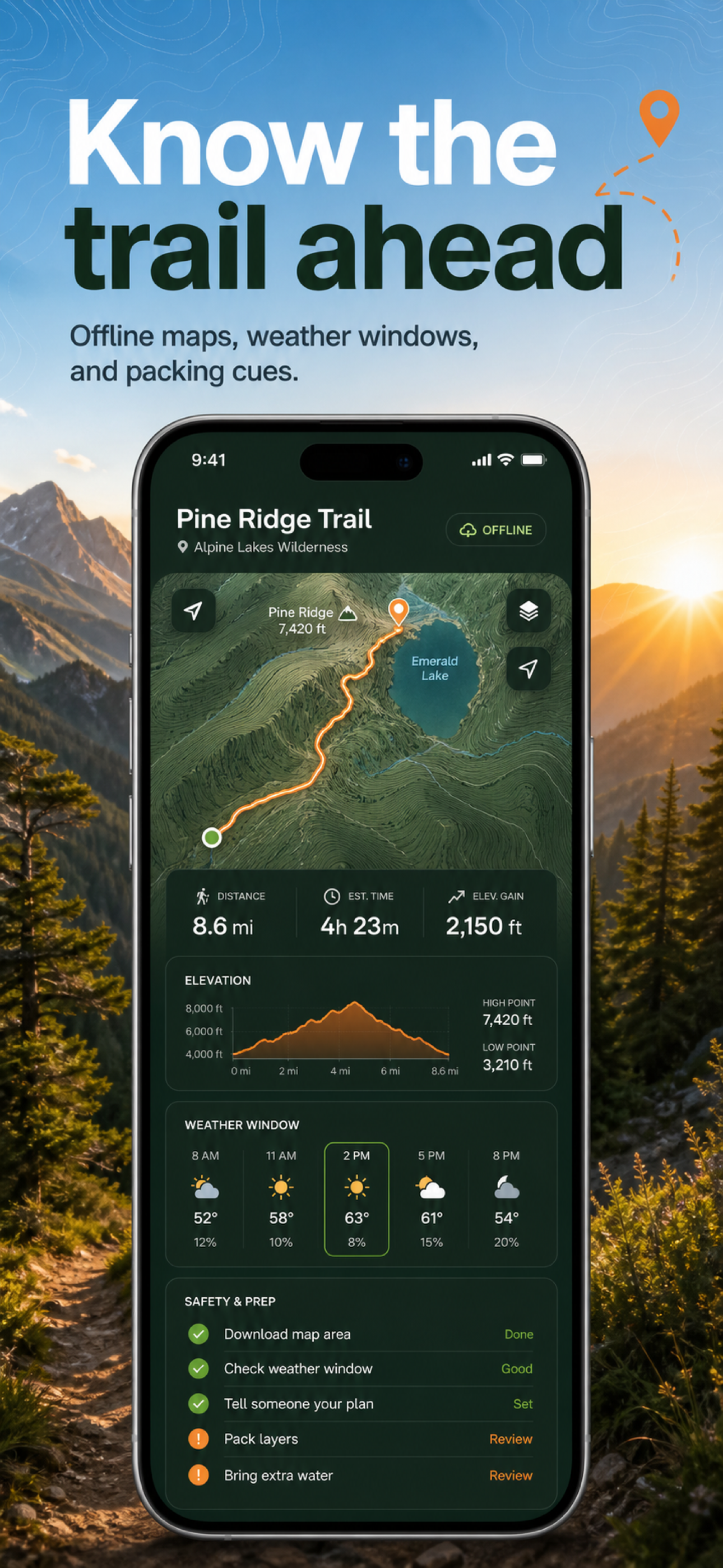 TrailWise hiking app App Store screenshot example